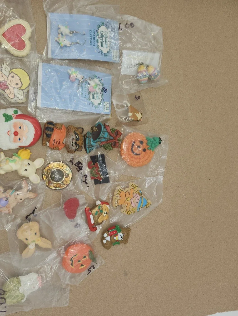 Huge lot Vintage Valentine's Holiday Pins earrings jewelery Halloween Christmas